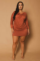 Plus Size Noir Cowl Neck  Dress - Rust