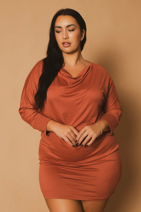 Plus Size Noir Cowl Neck  Dress - Rust