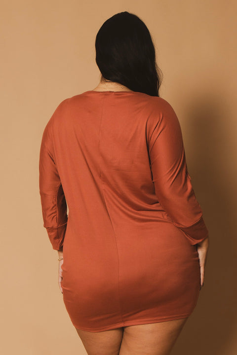 Plus Size Noir Cowl Neck  Dress - Rust