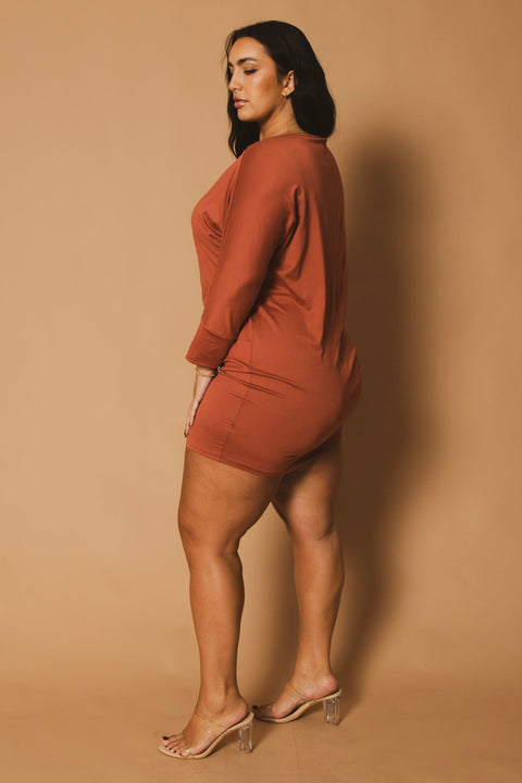 Plus Size Noir Cowl Neck  Dress - Rust