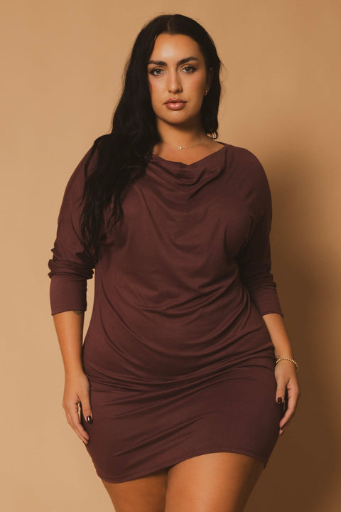 Plus Size Noir Cowl Neck  Dress - Wine