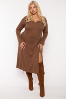 Plus Size Notch Neck  Maxi Dress -Brown