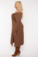 Plus Size Notch Neck  Maxi Dress -Brown