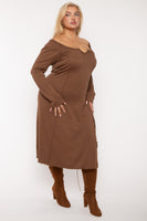 Plus Size Notch Neck  Maxi Dress -Brown
