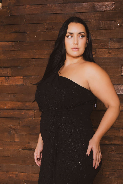 Plus Size Radiant Sash Dress - Black