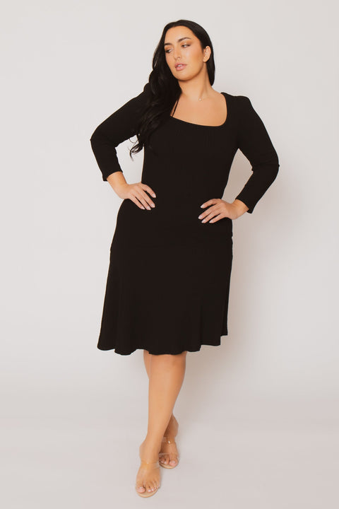 Plus Size Riley Ribbed  Dress - Black