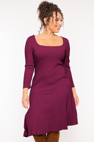 Plus Size Riley Ribbed  Dress - Magenta