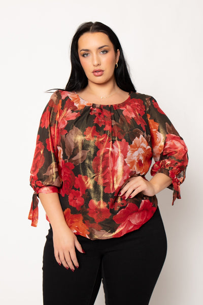 Plus Size Romance Floral Blouse - Black