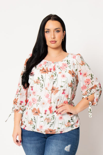 Plus Size Romance Floral Blouse - Ivory
