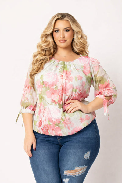Plus Size Romance Floral Blouse - Sage
