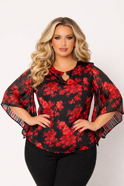 Plus Size Rosalie Flutter Blouse - Black