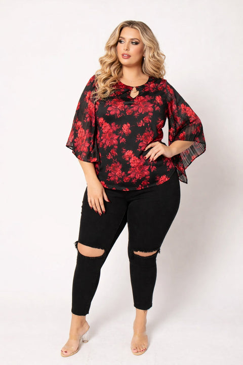 Plus Size Rosalie Flutter Blouse - Black