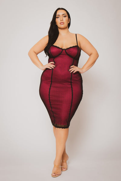 Plus Size Scarlett Mesh Midi Dress - Fuchsia