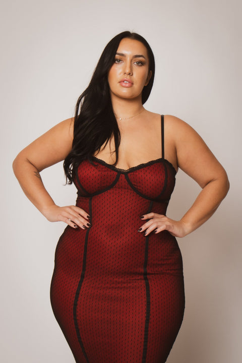 Plus Size Scarlett Mesh Midi Dress - Red