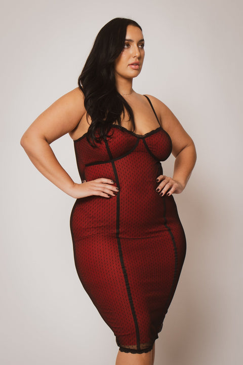 Plus Size Scarlett Mesh Midi Dress - Red