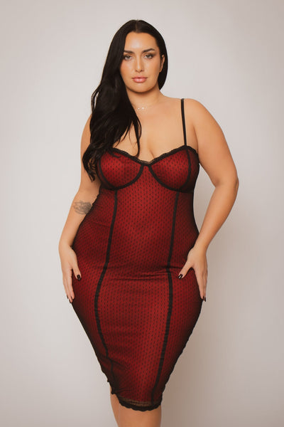 Plus Size Scarlett Mesh Midi Dress - Red
