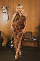 Plus Size Seliat Cascade Maxi Dress- Brown