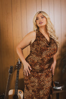 Plus Size Seliat Cascade Maxi Dress- Brown