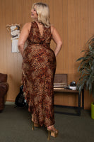 Plus Size Seliat Cascade Maxi Dress- Brown