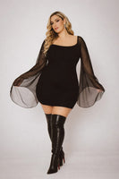 Plus Size Siren Sheer Sleeve Dress - Black