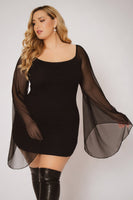 Plus Size Siren Sheer Sleeve Dress - Black