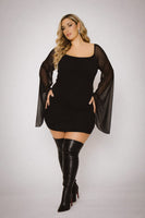 Plus Size Siren Sheer Sleeve Dress - Black