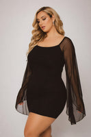 Plus Size Siren Sheer Sleeve Dress - Black