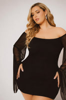 Plus Size Siren Sheer Sleeve Dress - Black