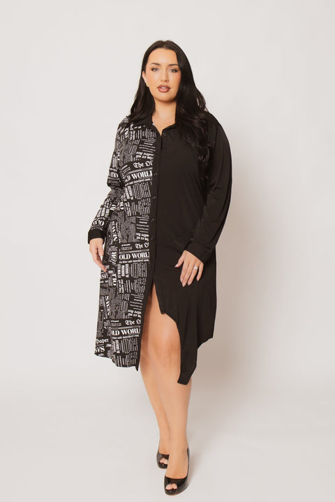 Plus Size Sloane City Print Dress- Black/White