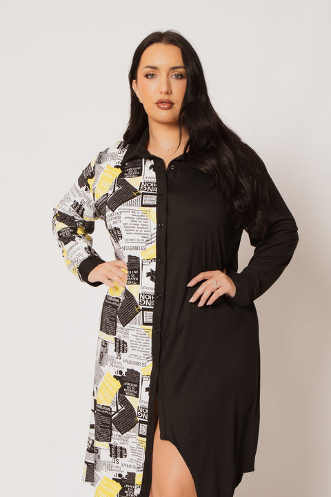 Plus Size Sloane City Print Dress- Black/Yellow