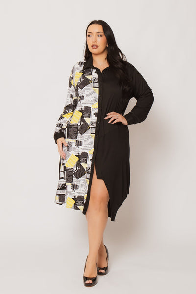 Plus Size Sloane City Print Dress- Black/Yellow