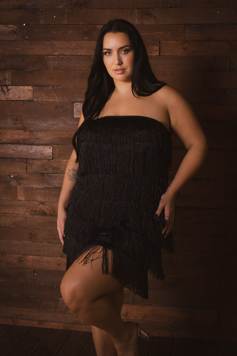Plus Size Sparkle Fringe Dress - Black