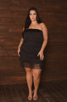 Plus Size Sparkle Fringe Dress - Black