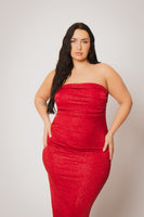 Plus Size Starlight Strapless  Dress - Red