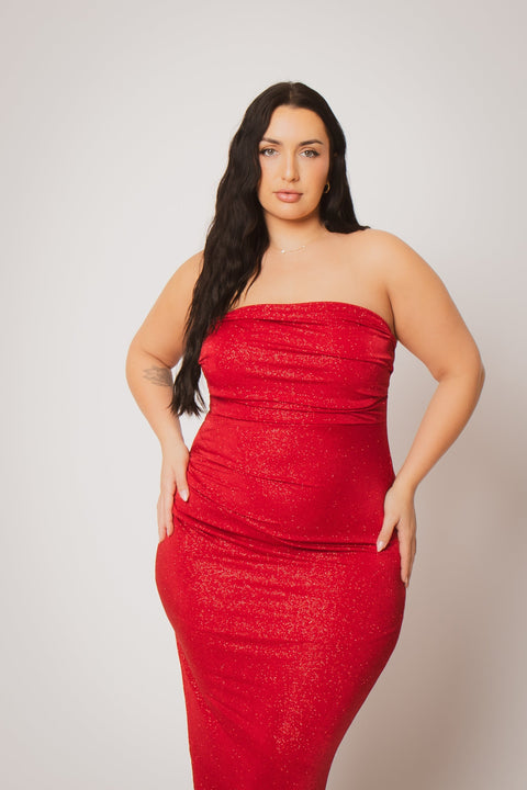 Plus Size Starlight Strapless  Dress - Red