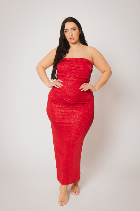 Plus Size Starlight Strapless  Dress - Red
