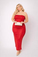 Plus Size Starlight Strapless  Dress - Red