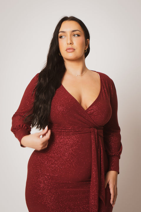 Plus Size Starlit Cinch Dress - Burgundy