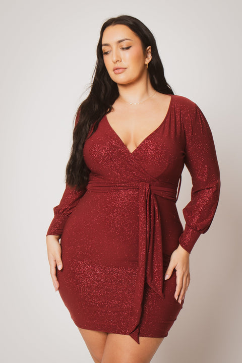 Plus Size Starlit Cinch Dress - Burgundy