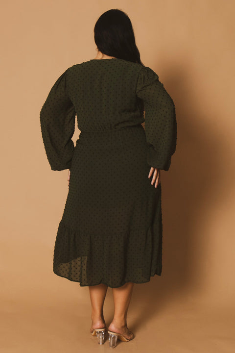 Plus Size Swiss Dot Bohemia Dress - Olive