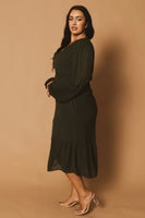 Plus Size Swiss Dot Bohemia Dress - Olive