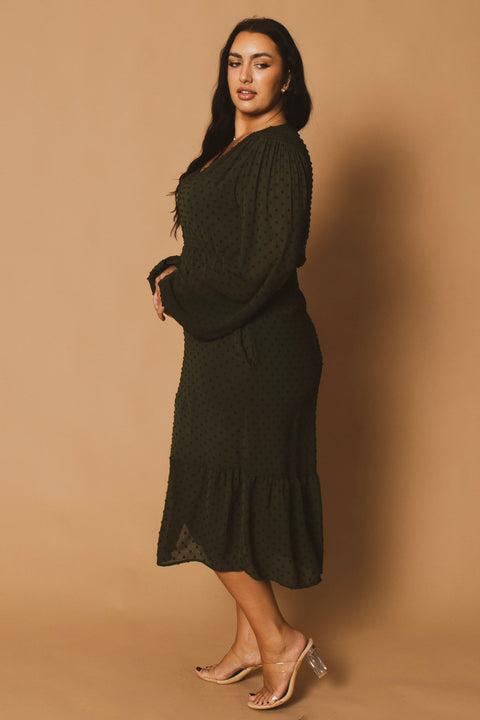 Plus Size Swiss Dot Bohemia Dress - Olive
