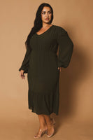 Plus Size Swiss Dot Bohemia Dress - Olive