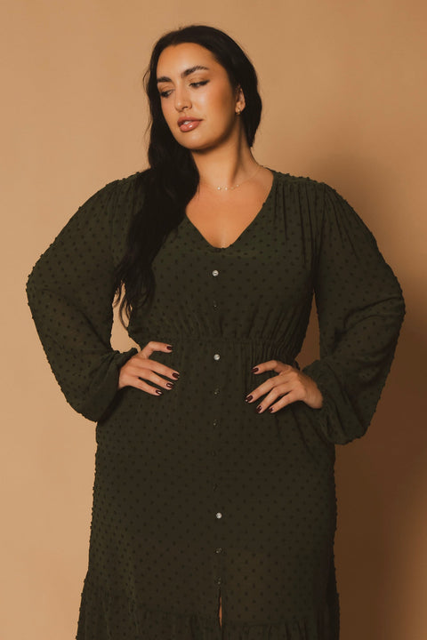 Plus Size Swiss Dot Bohemia Dress - Olive