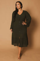 Plus Size Swiss Dot Bohemia Dress - Olive