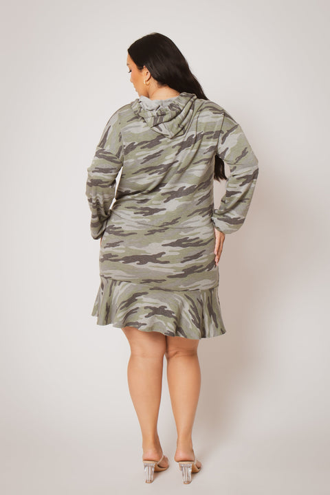 Plus Size Tracie Hoodie Mini Dress - Green