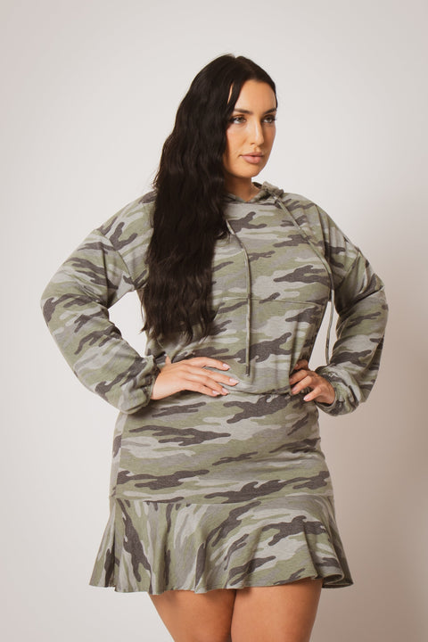 Plus Size Tracie Hoodie Mini Dress - Green
