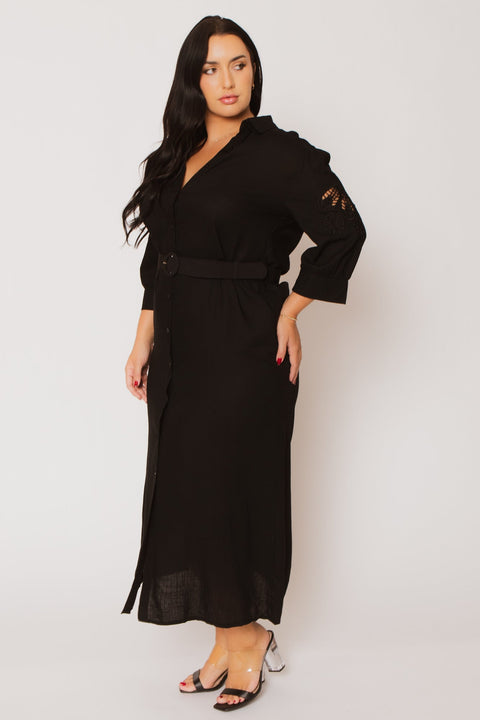 Plus Size Valeria Waist Tie Dress - Black