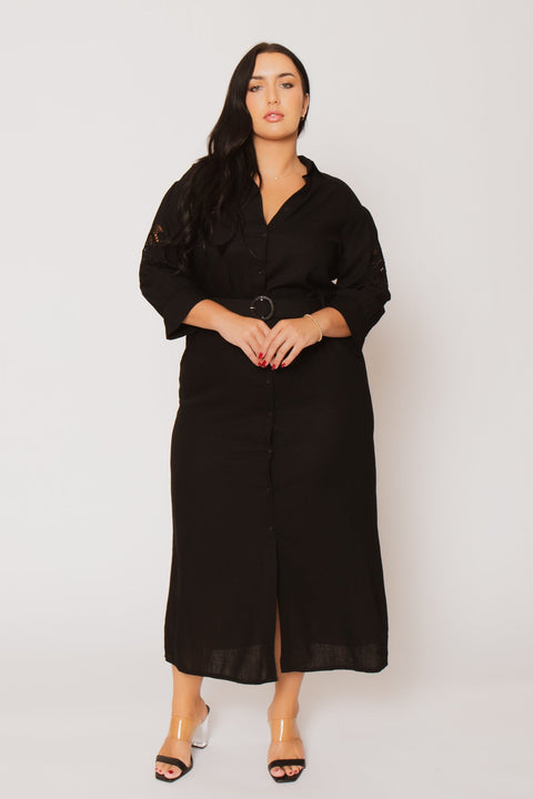 Plus Size Valeria Waist Tie Dress - Black