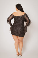 Plus Size Vixen Mesh Mini Dress - Black/Silver
